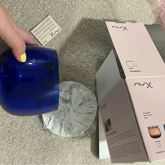 nude glass Blue Glass Small Beret Vessel Vase Storage Box Brand New in box! - Picture 7 of 7